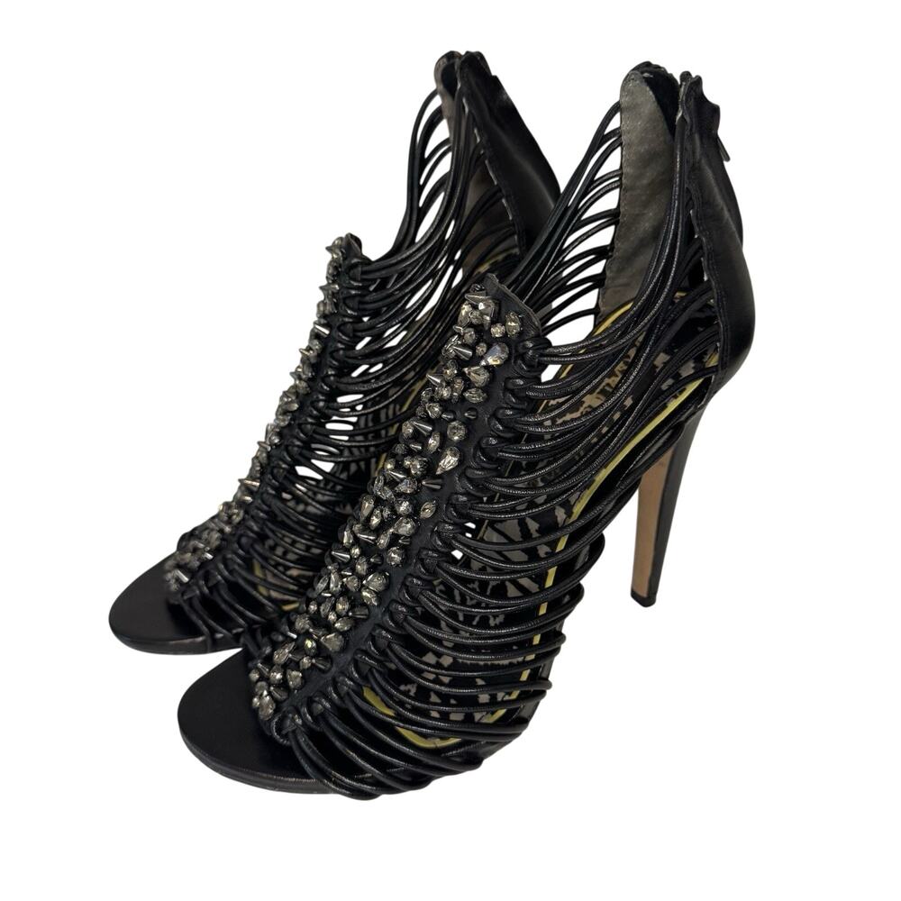 Sam Edelman Lorelai Caged Studded Heels Women's 8.5 Stiletto Black Leather Sexy